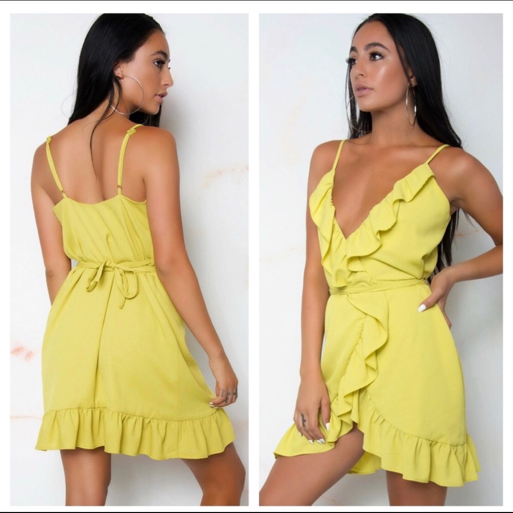 Yellow Lime Ruffle Wrap Dress